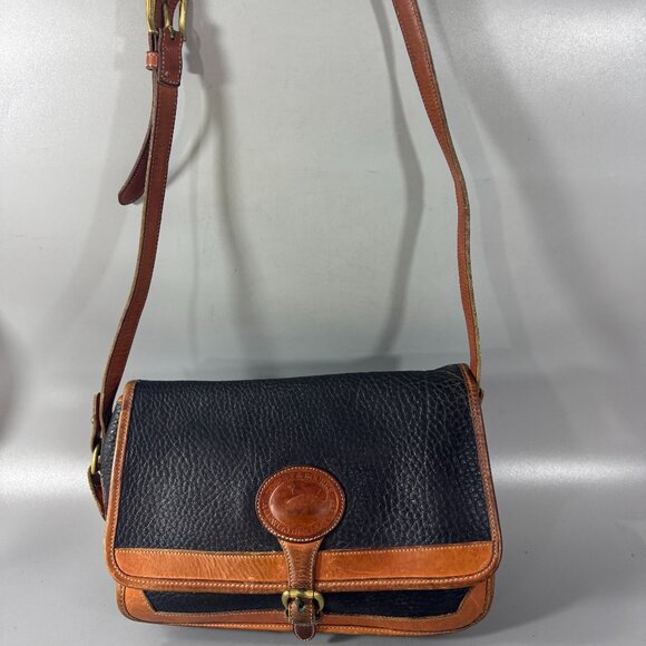 Vintage Dooney & Bourke All-Weather-Leather Navy Blue Tan Leather Trims Bag - Picture 1 of 11